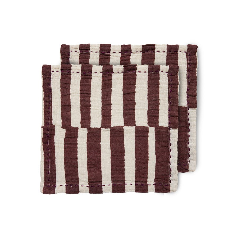 Cotton napkins striped burgundy (set of 2)