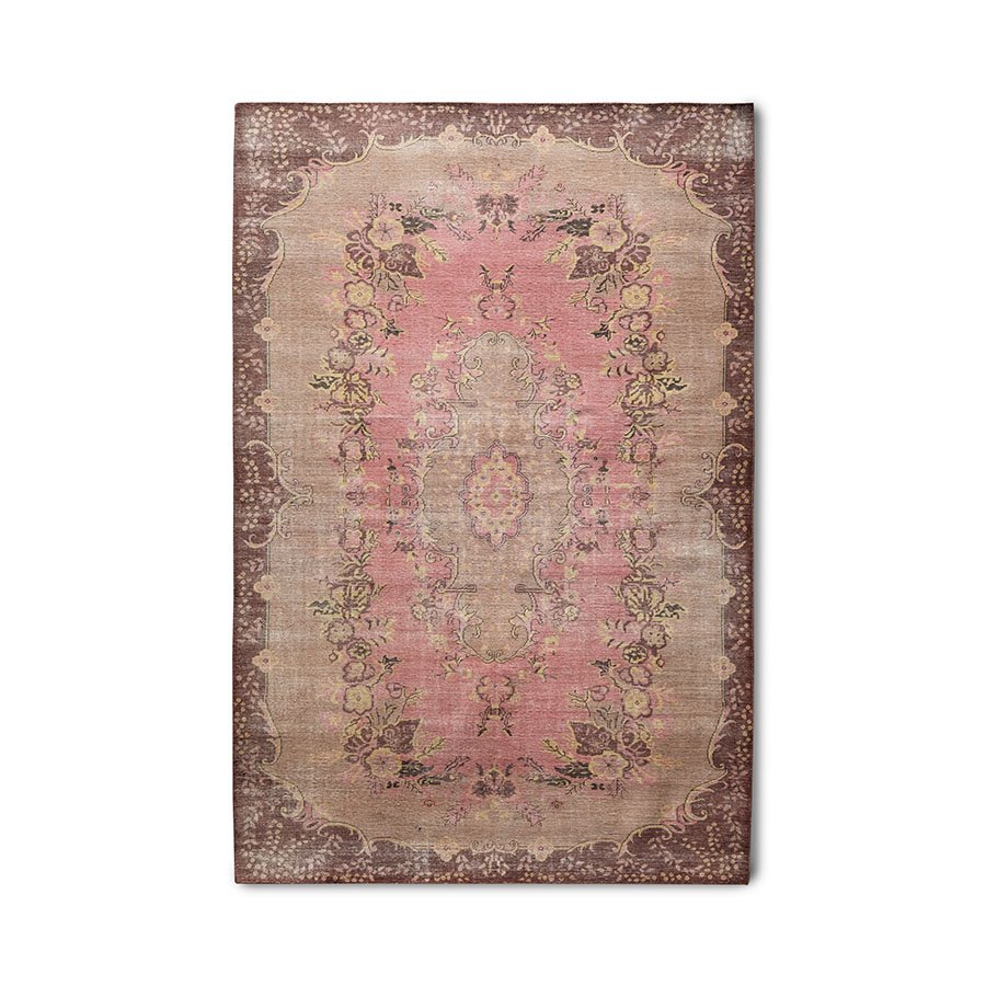 Wool knotted rug floral pink (200x300)