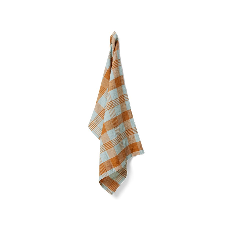 Vida check tea towel amber/blue (50x70cm)