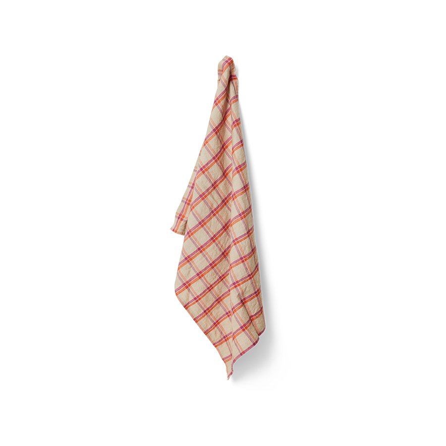 Vida check tea towel strawberry/cream (50x70cm)