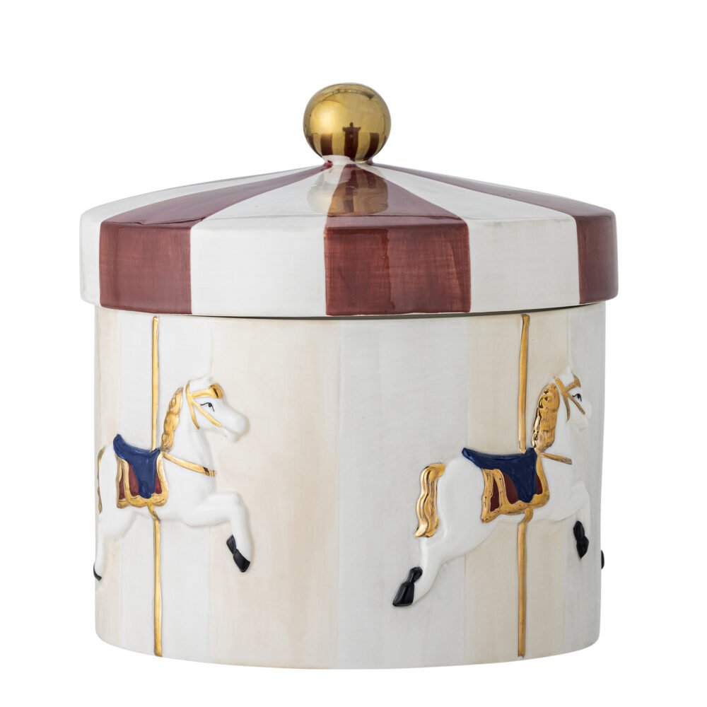 Merry-go-round Jar w/Lid, Red, Stoneware
