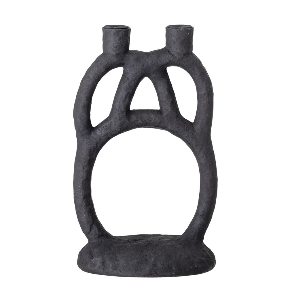 Ramina Candle Holder, Black, Polyresin