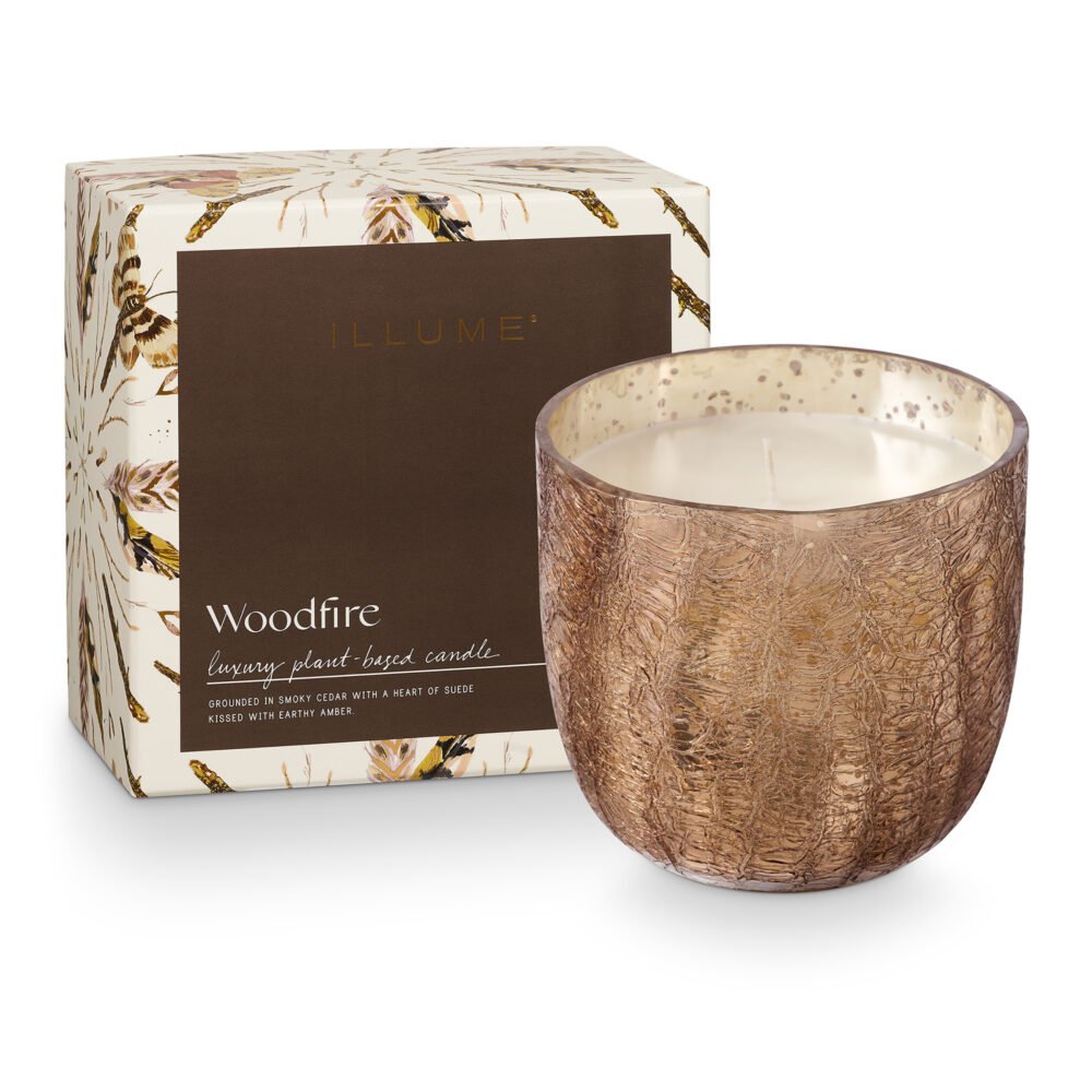 Woodfire Crackle Glass Candle, Brown, - Image 4