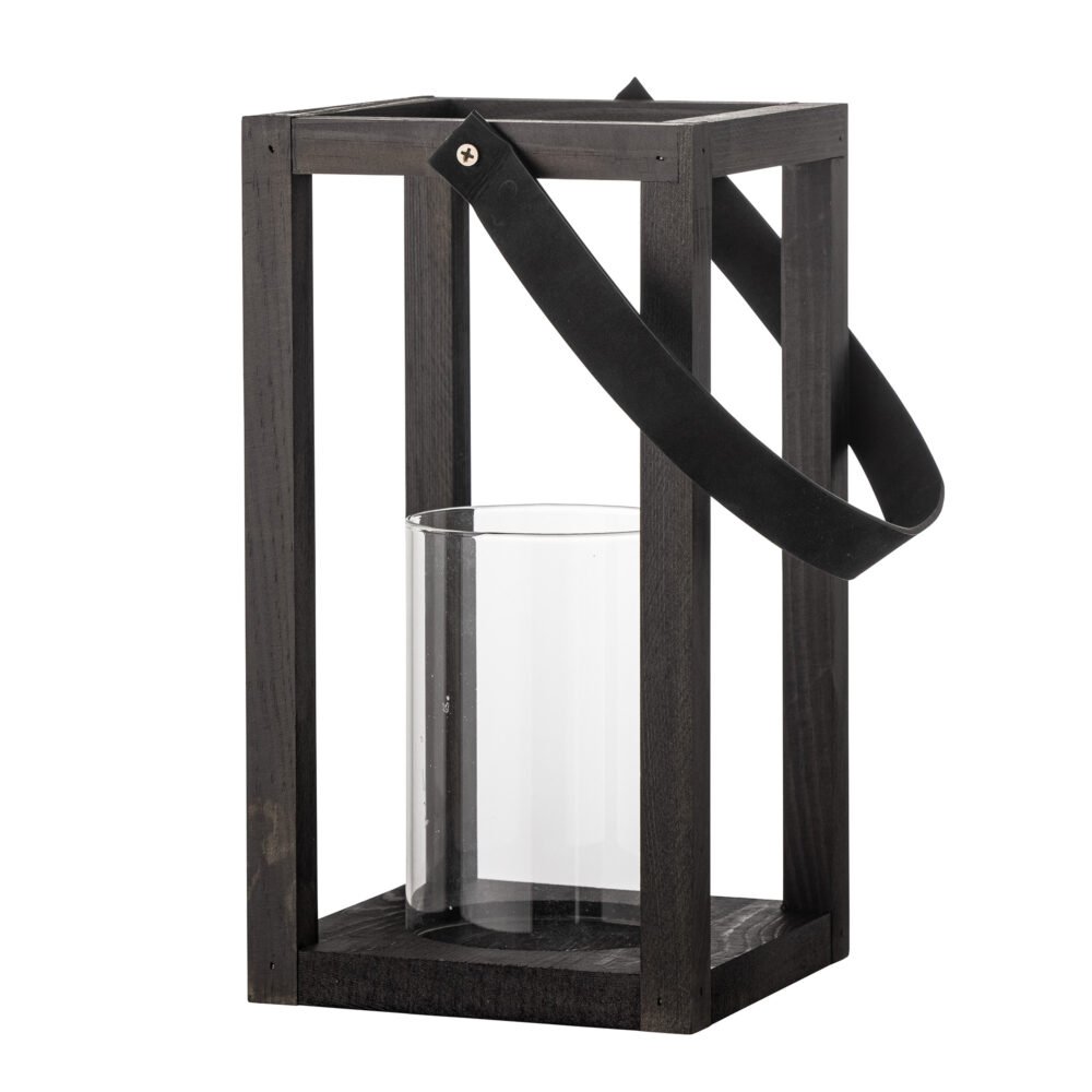 Lyra Lantern w/Glass, Black, Pine