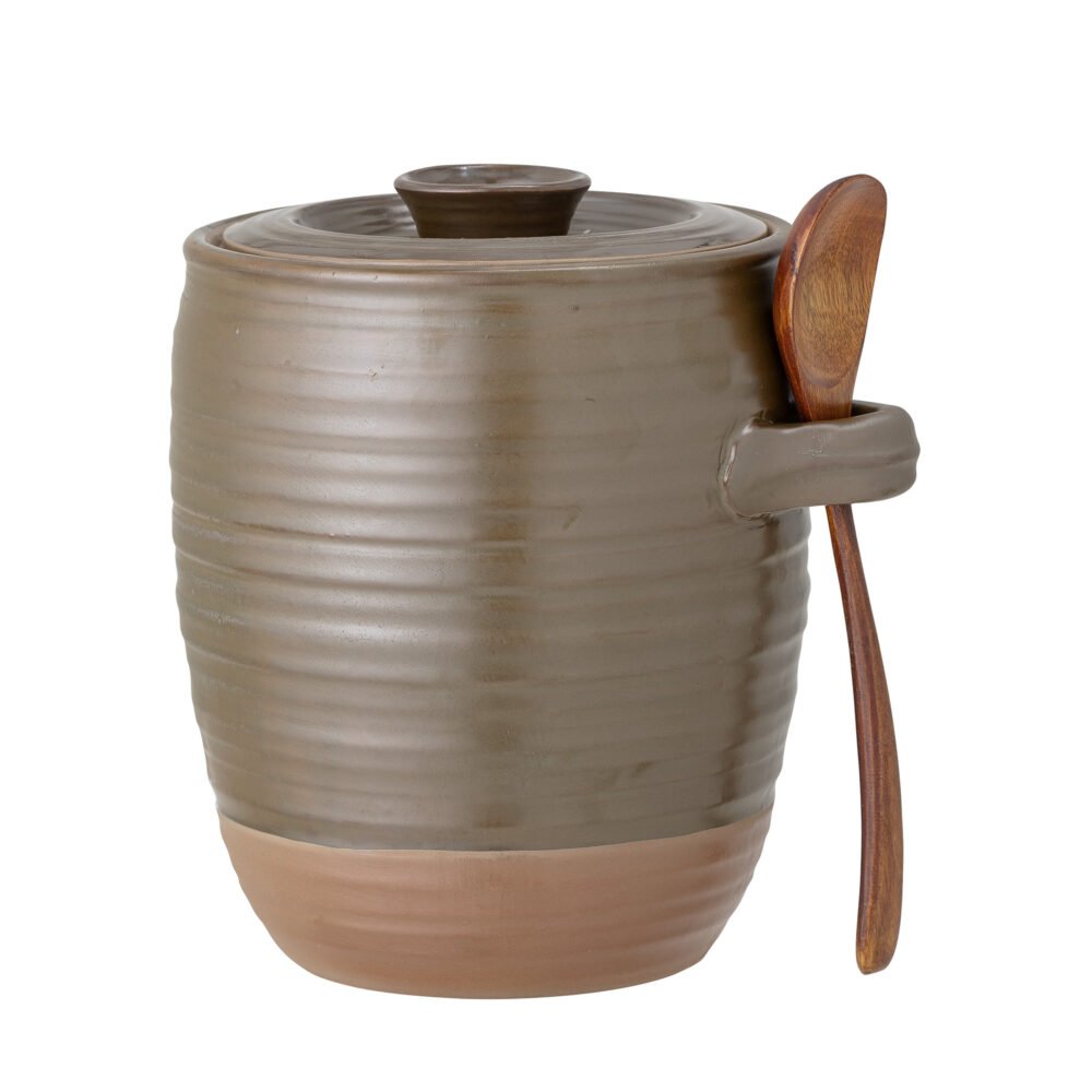 Moss Jar w/Lid & Spoon, Green, Stoneware