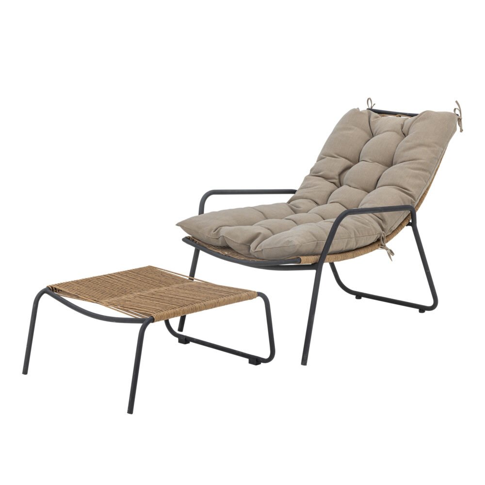 Boel Deck Chair with Stool, Nature, Metal