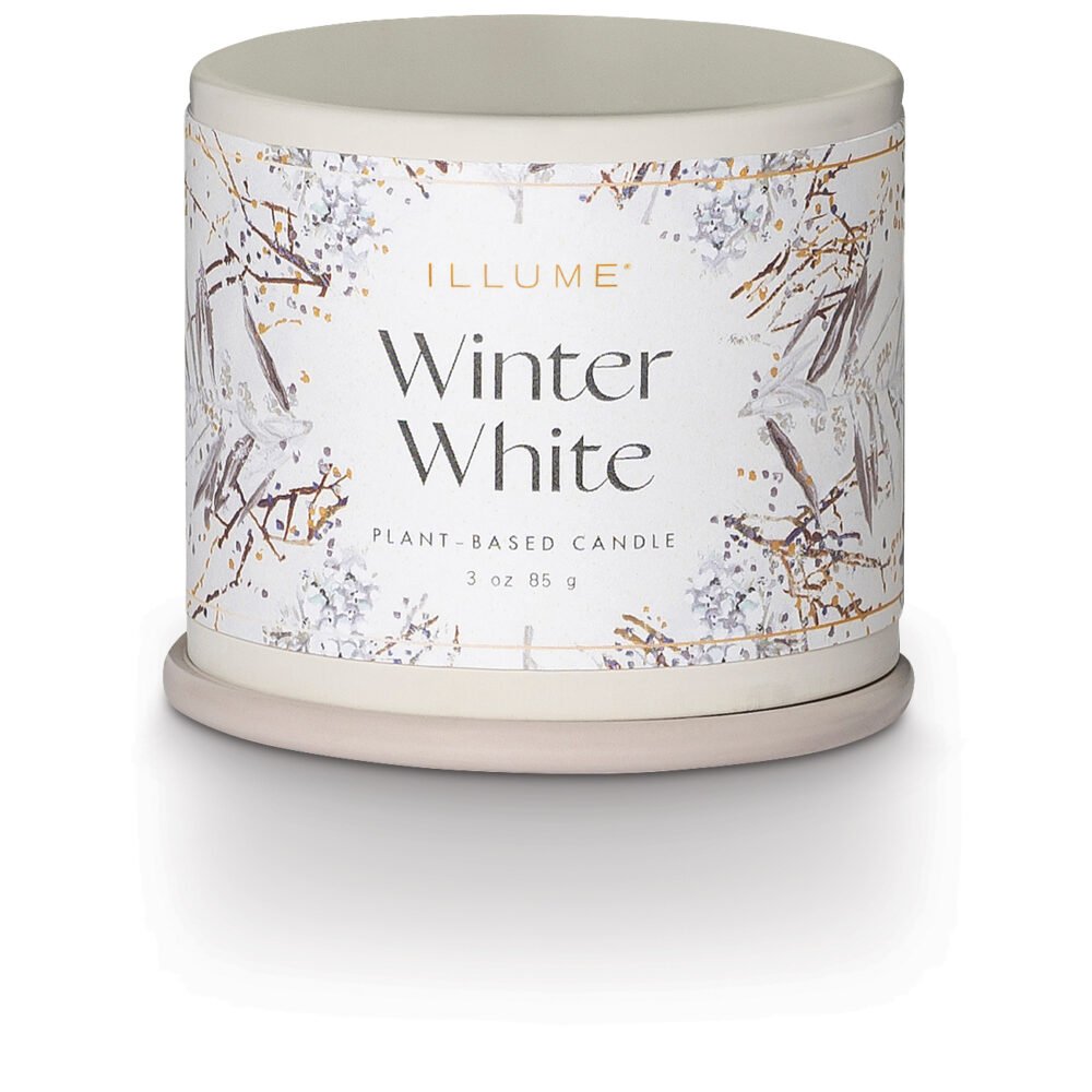 Winter White Demi Vanity Tin Candle, White,
