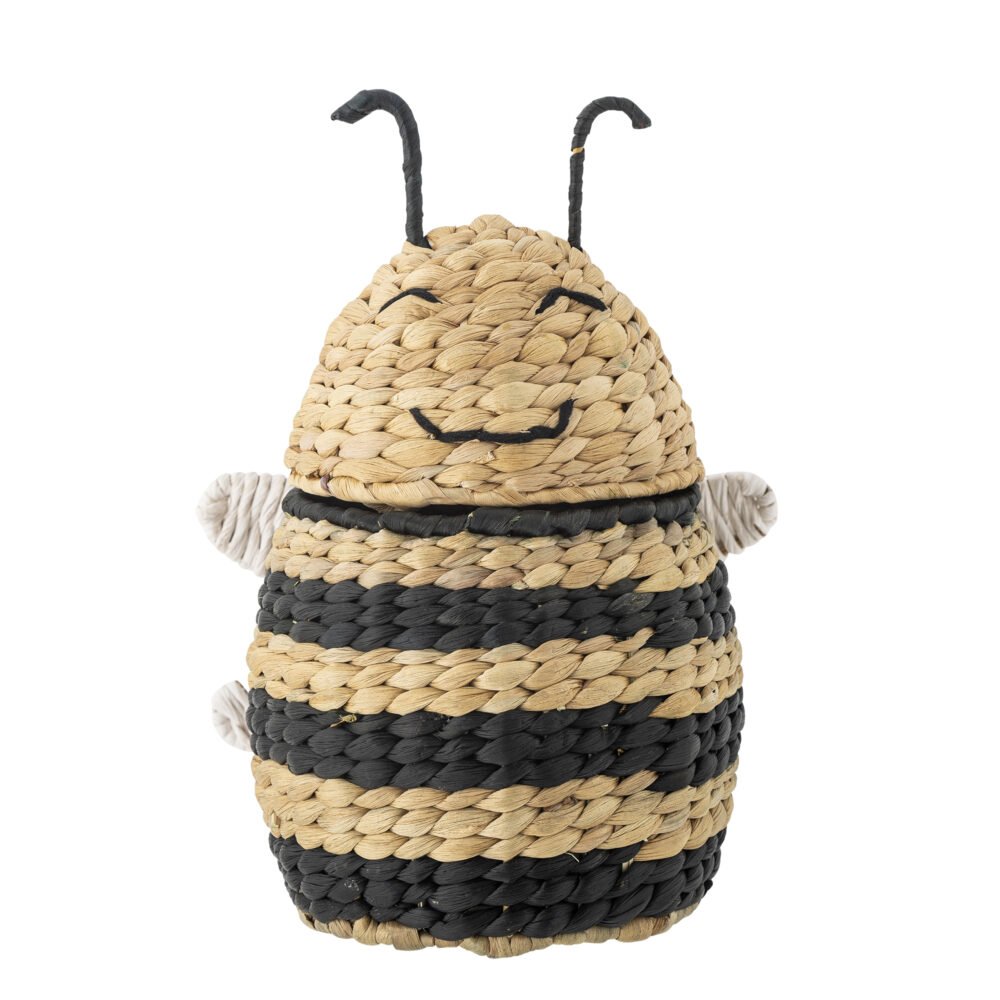 Finn Basket w/Lid, Black, Water Hyacinth