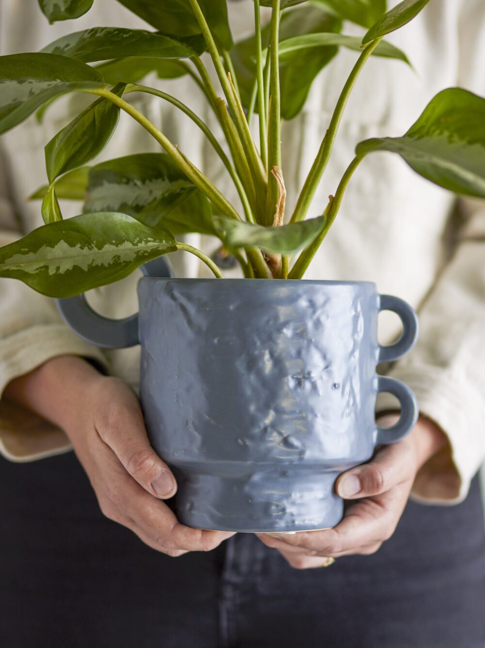 Alfine Flowerpot, Blue, Stoneware - Image 4