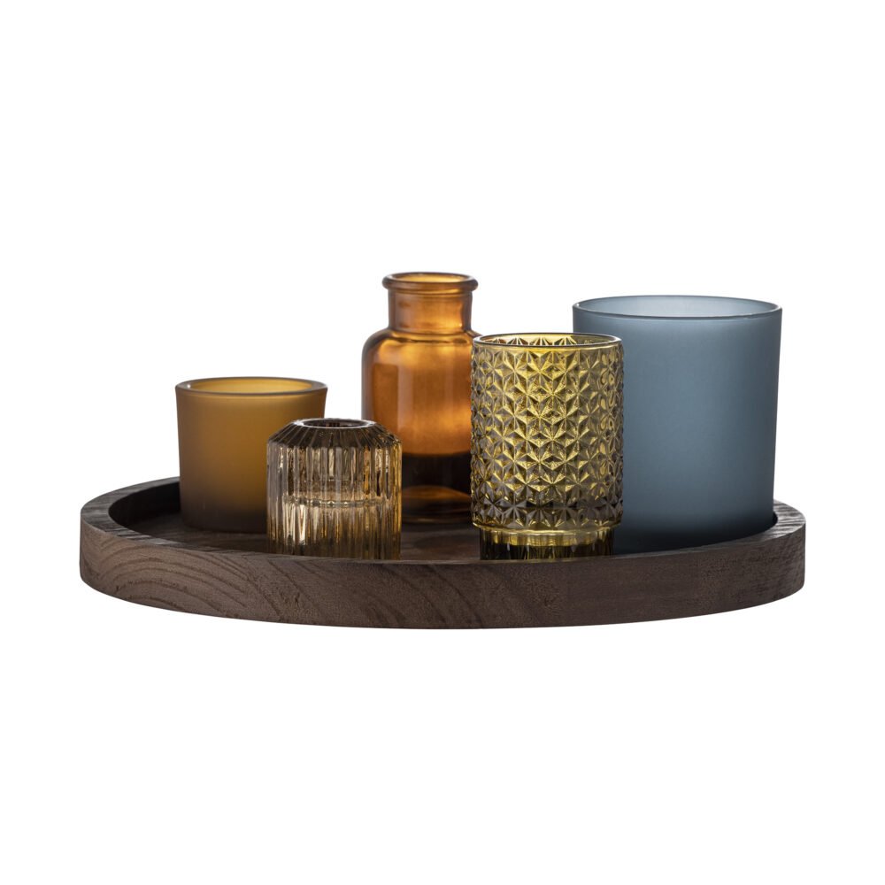 Sanga Tray w/Votive, Brown, Glass