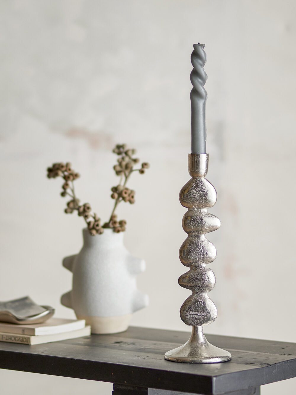 Metina Candle Holder, Silver, Aluminum - Image 4