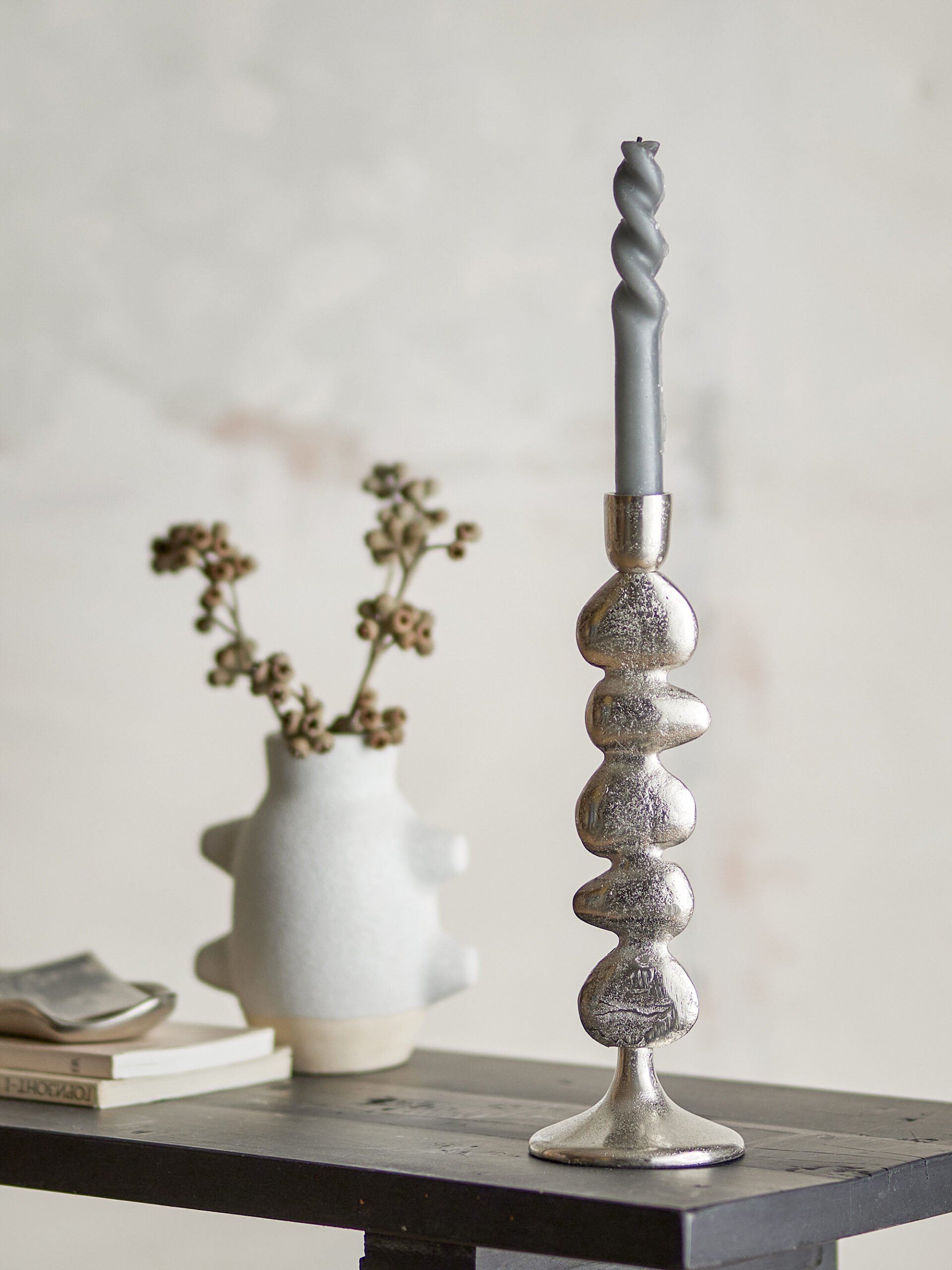 Metina Candle Holder, Silver, Aluminum - Image 4