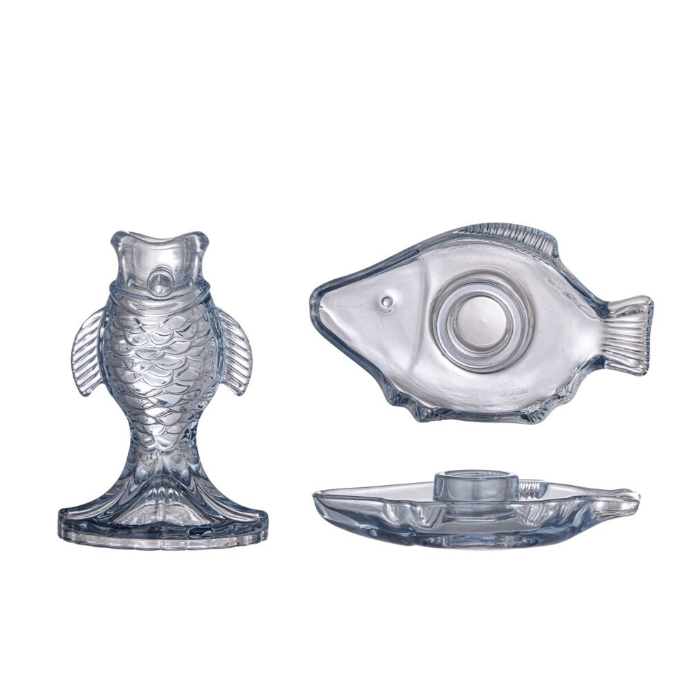 Linley Candle Holder, Blue, Glass