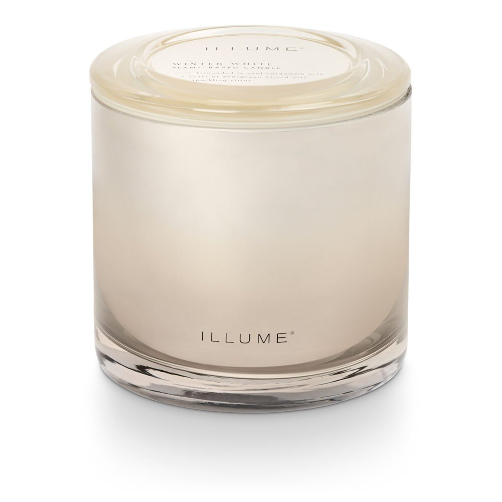 Winter White Statement Glass Candle, White,