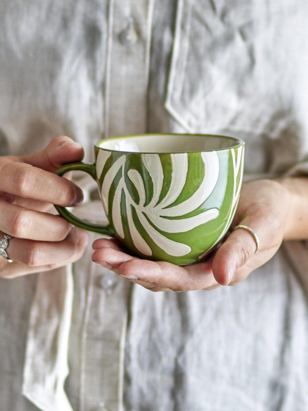 Heikki Cup, Green, Stoneware - Image 3