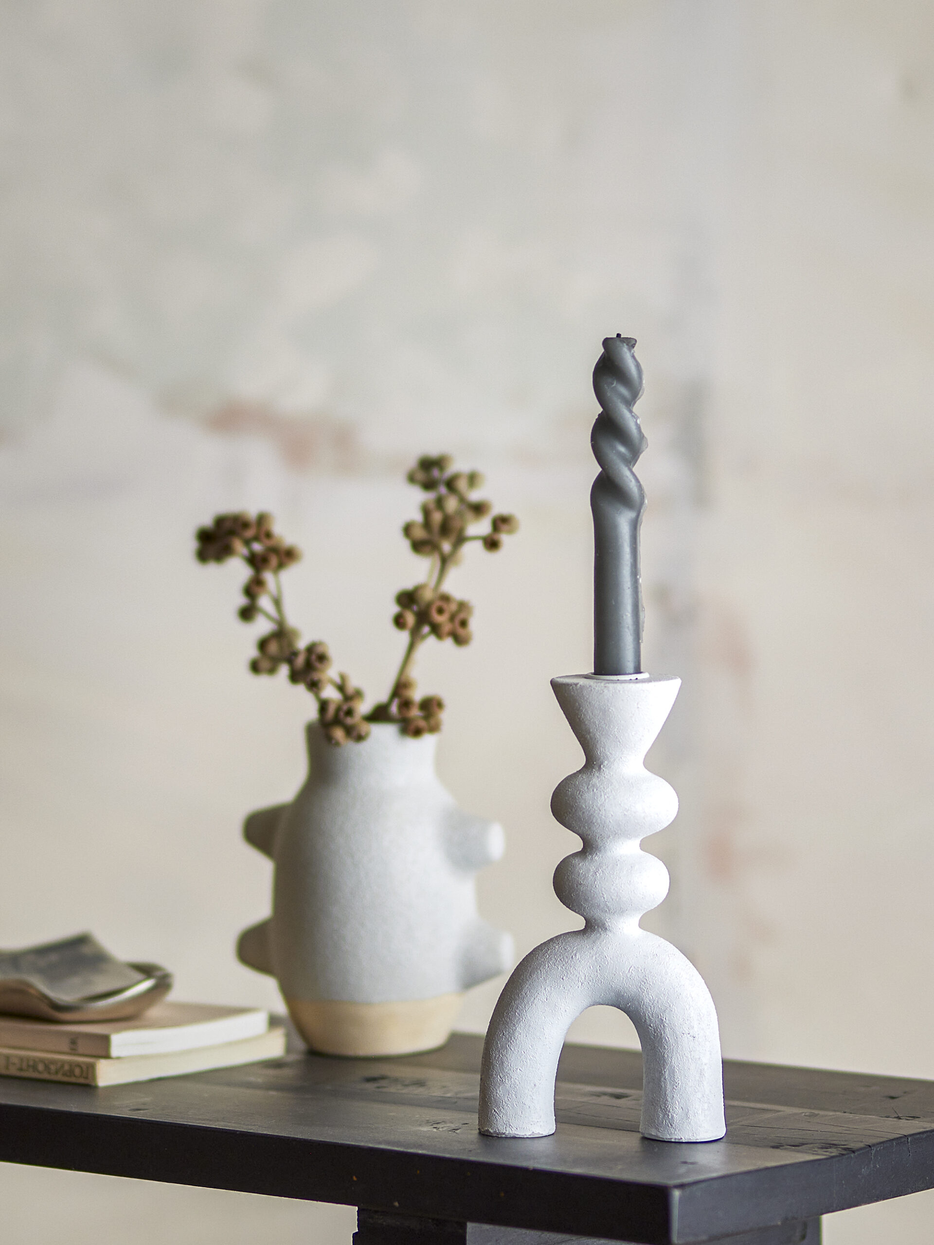 Syra Candle Holder, White, Polyresin - Image 4