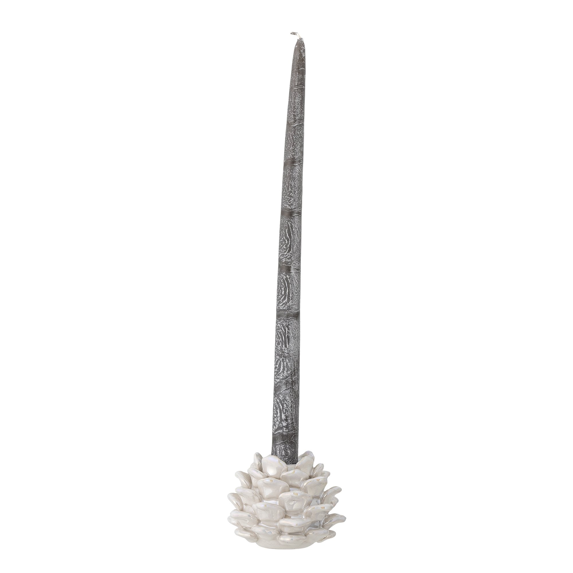 Pine Candle Holder, White, Stoneware - Image 2