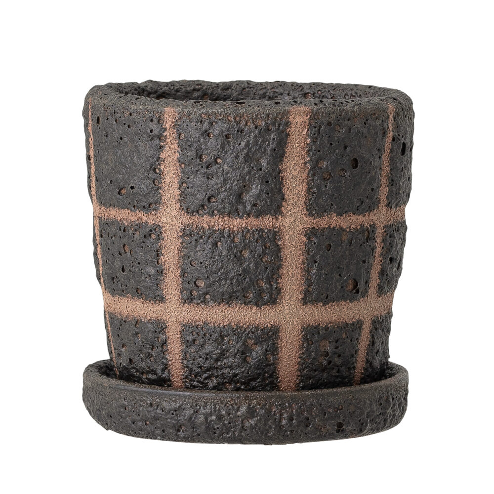 Nami Deco Flowerpot w/Saucer, Black, Terracotta