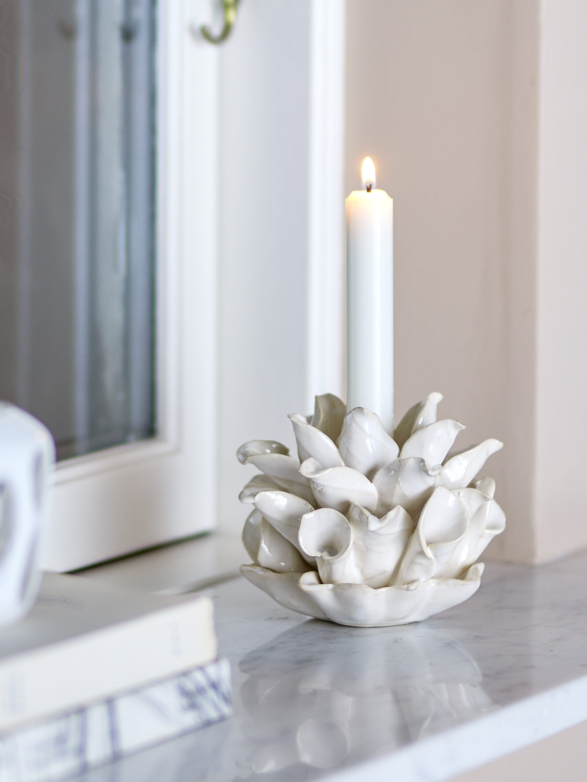 Phyllis Candle Holder, White, Stoneware - Image 4