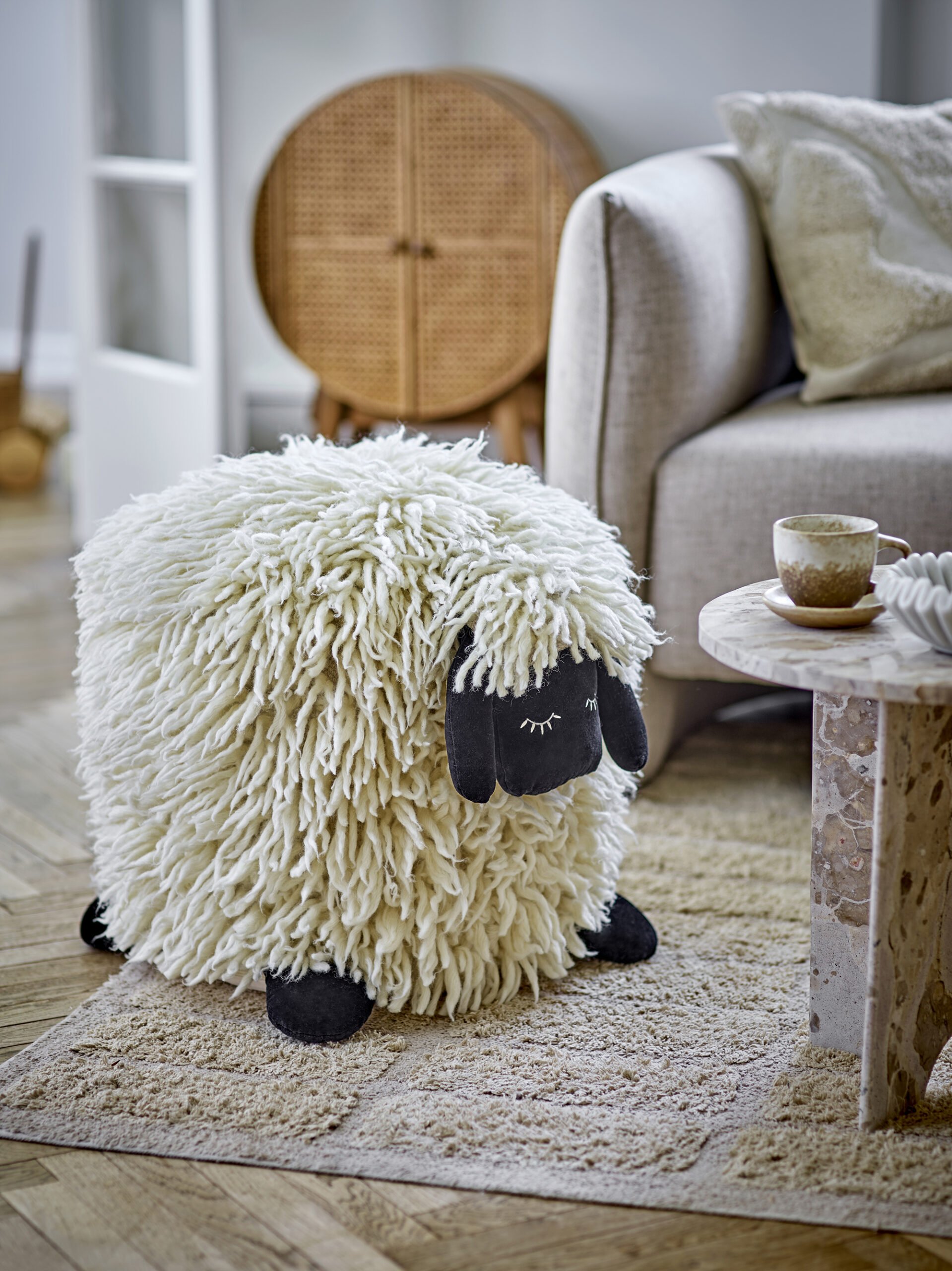 Dolly Pouf, White, Wool - Image 4