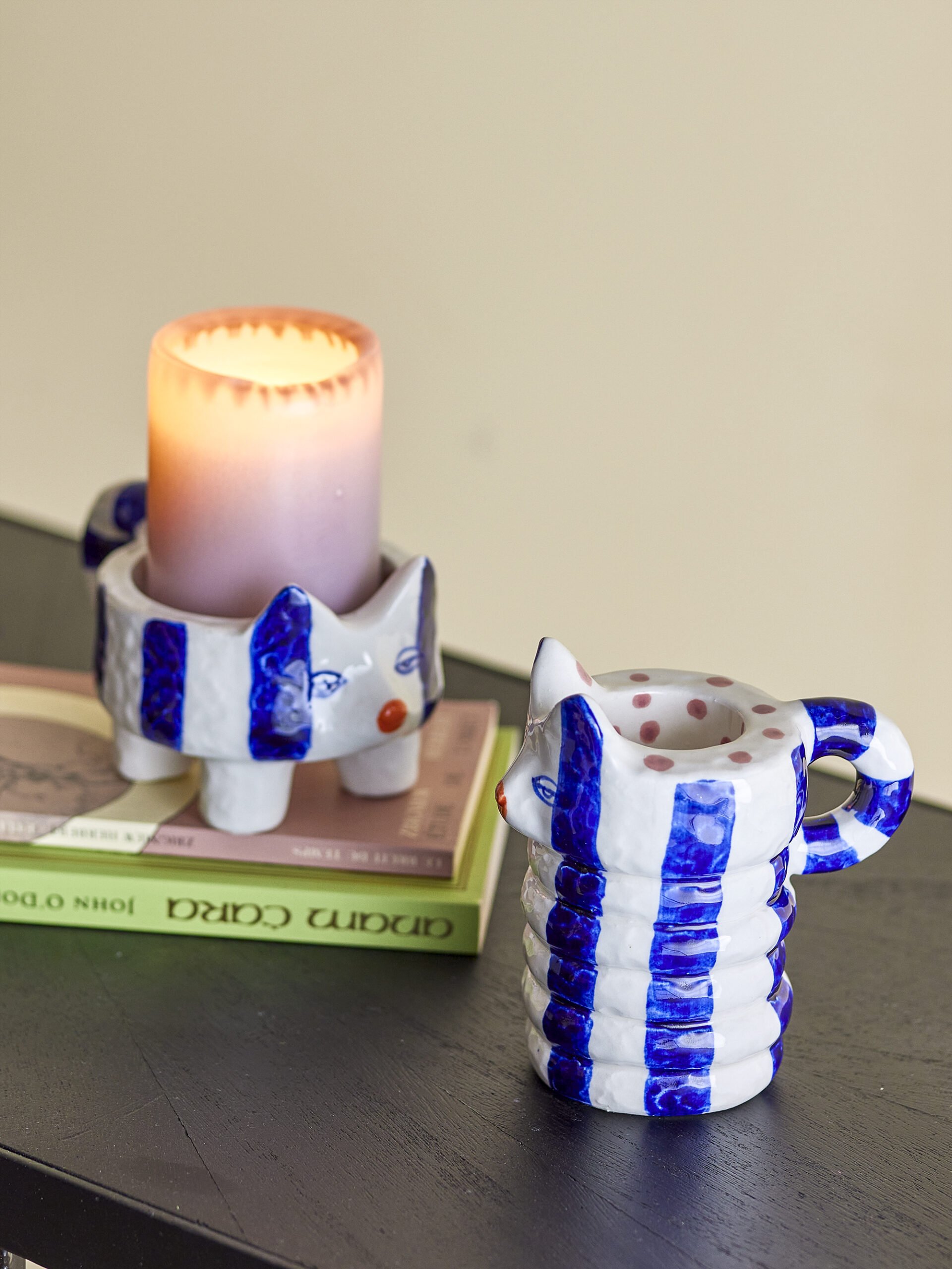 Caty Candle Holder, Blue, Stoneware - Image 5