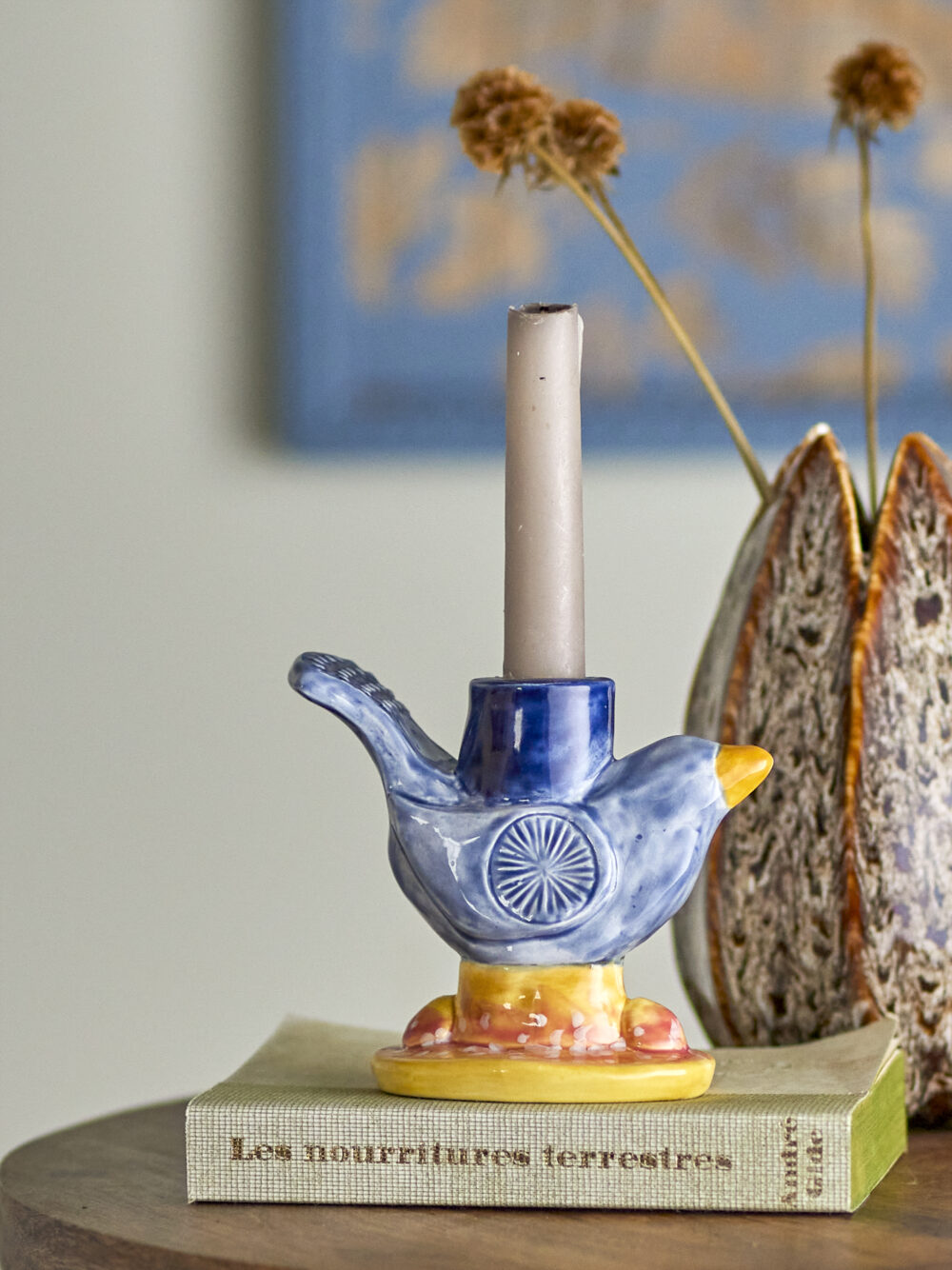 Ainsa Candle Holder, Blue, Stoneware - Image 3