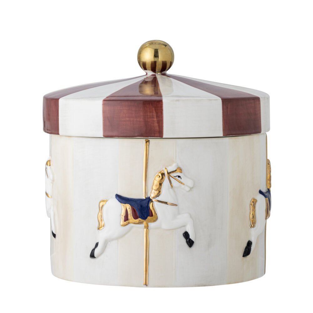 Merry-go-round Jar w/Lid, Red, Stoneware - Image 2