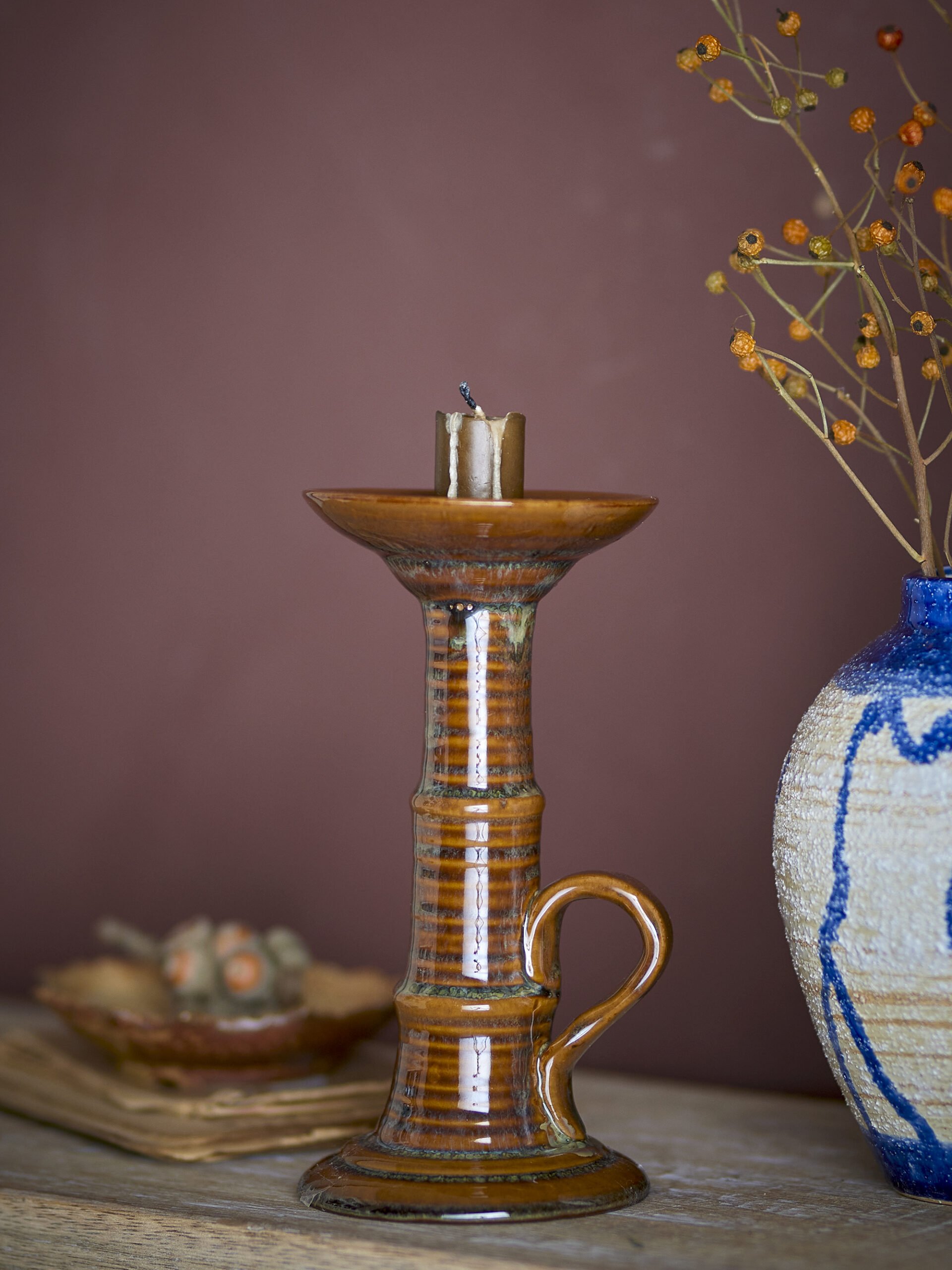 Rigby Candle Holder, Brown, Stoneware - Image 4