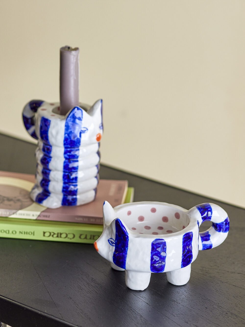 Caty Candle Holder, Blue, Stoneware - Image 6
