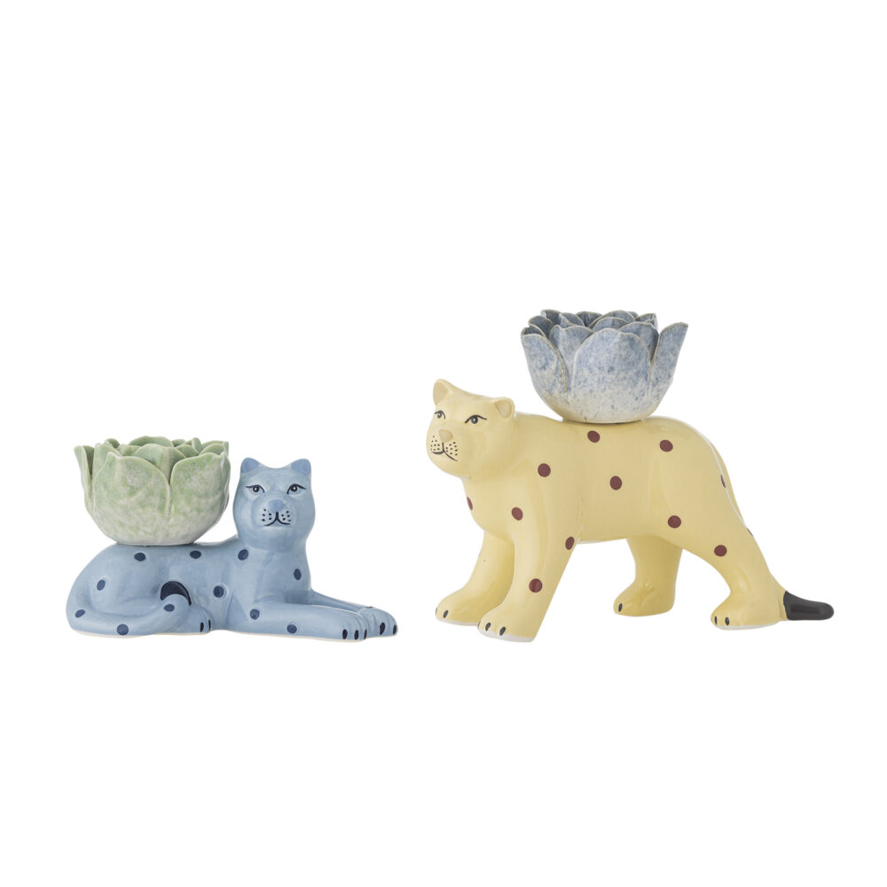 Rory Candle Holder, Blue, Stoneware