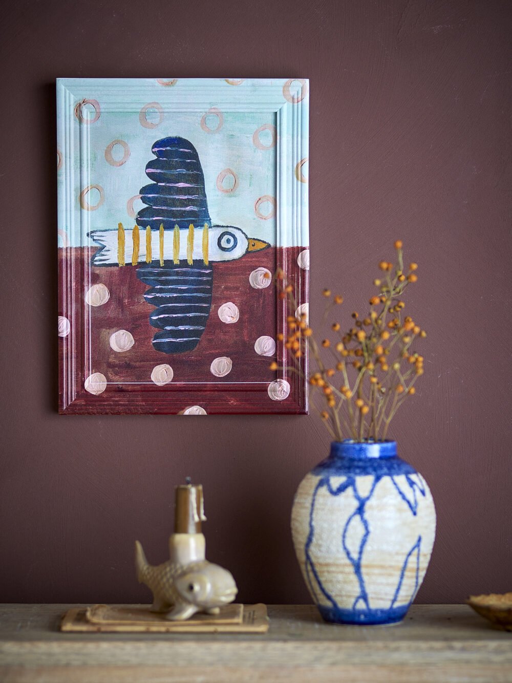 Brett birdy Illustration w/ Frame, Blue, Firwood - Image 2