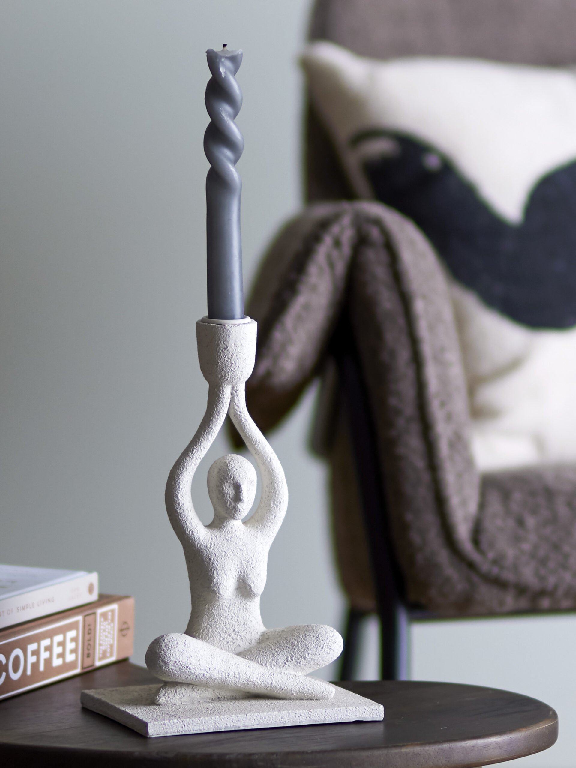 Lucie Candle Holder, White, Polyresin - Image 4