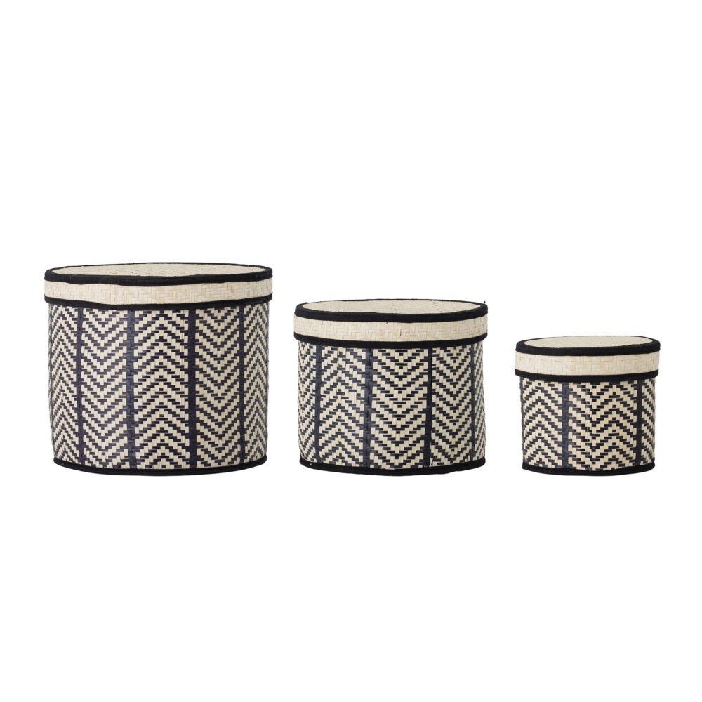 Islim Basket w/Lid, Black, Palm Leaf