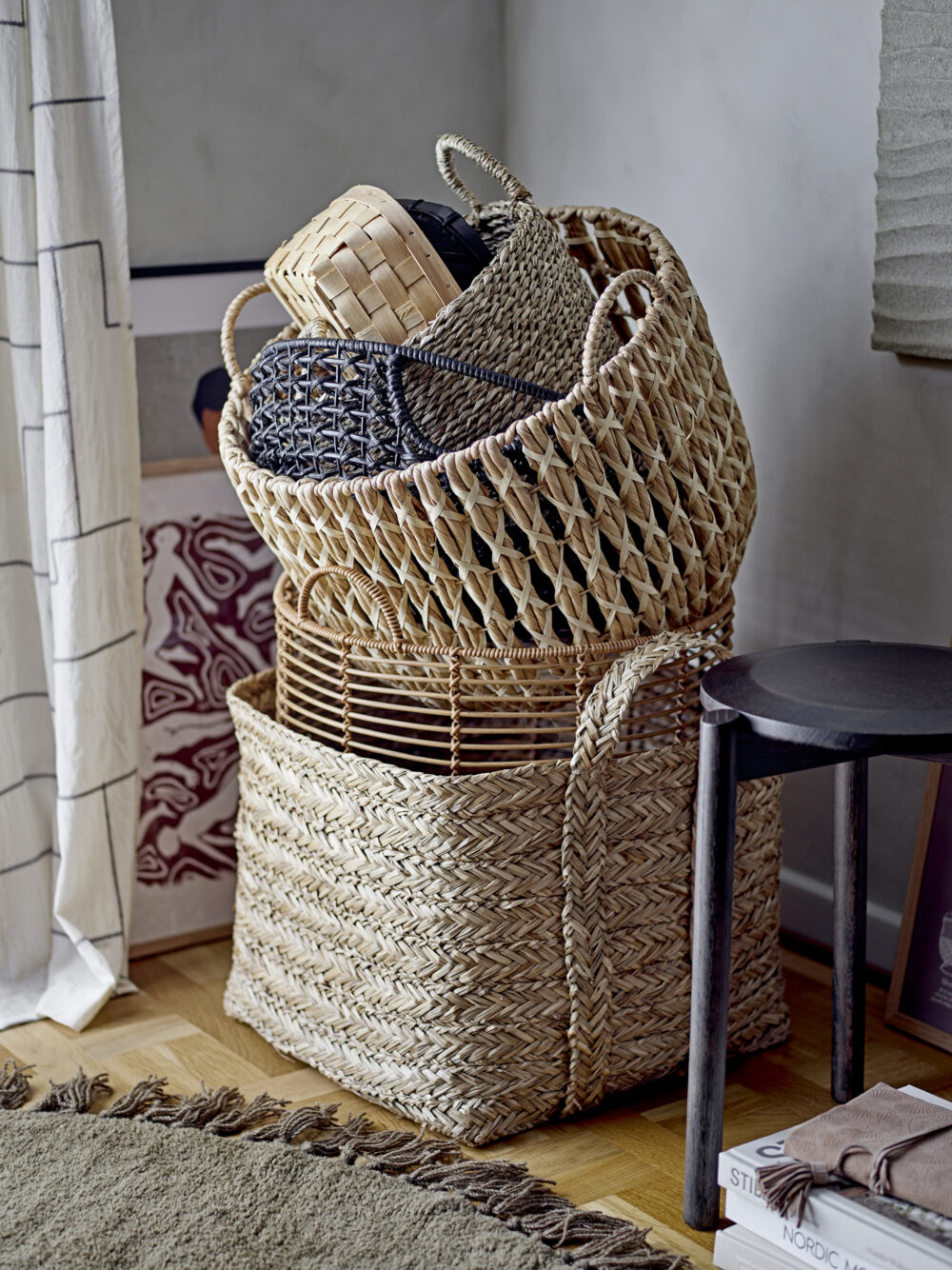 Joane Basket, Black, Rattan - Image 2