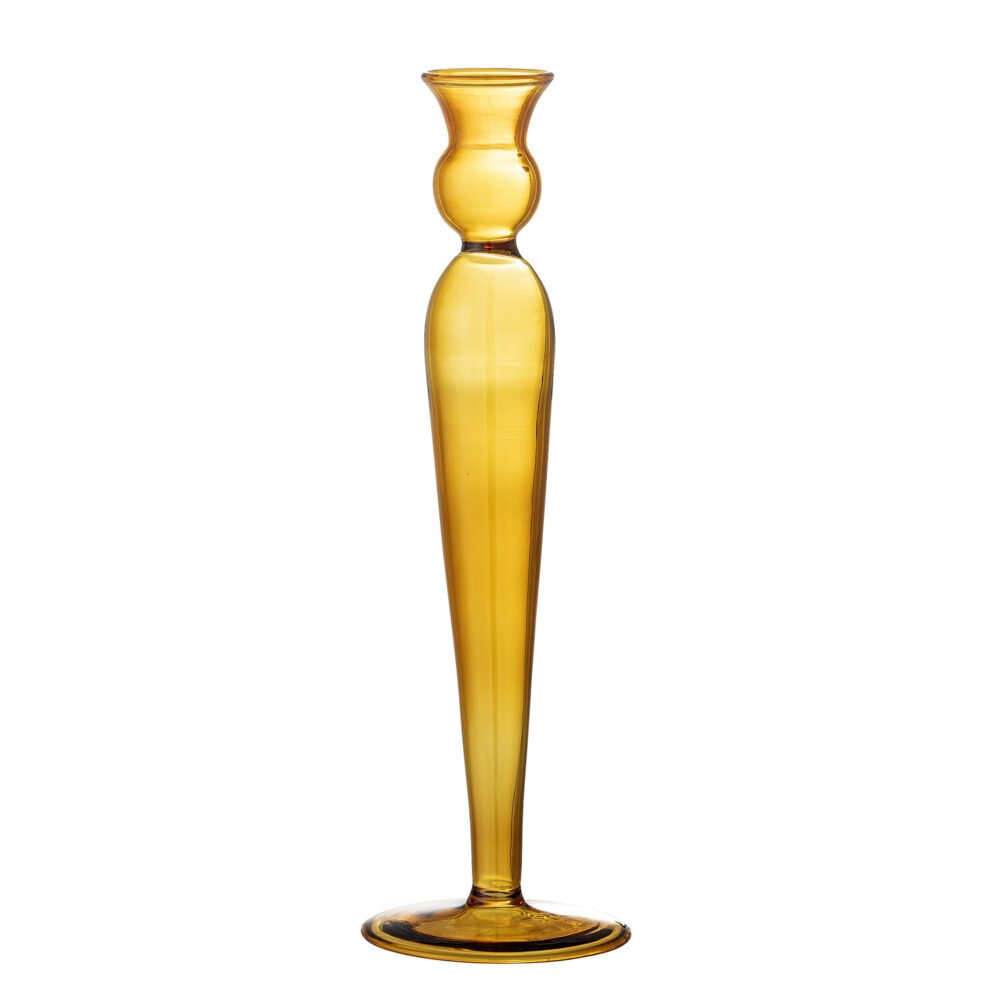 Dara Candle Holder, Yellow, Glass