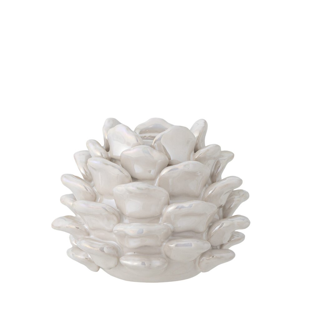 Pine Candle Holder, White, Stoneware