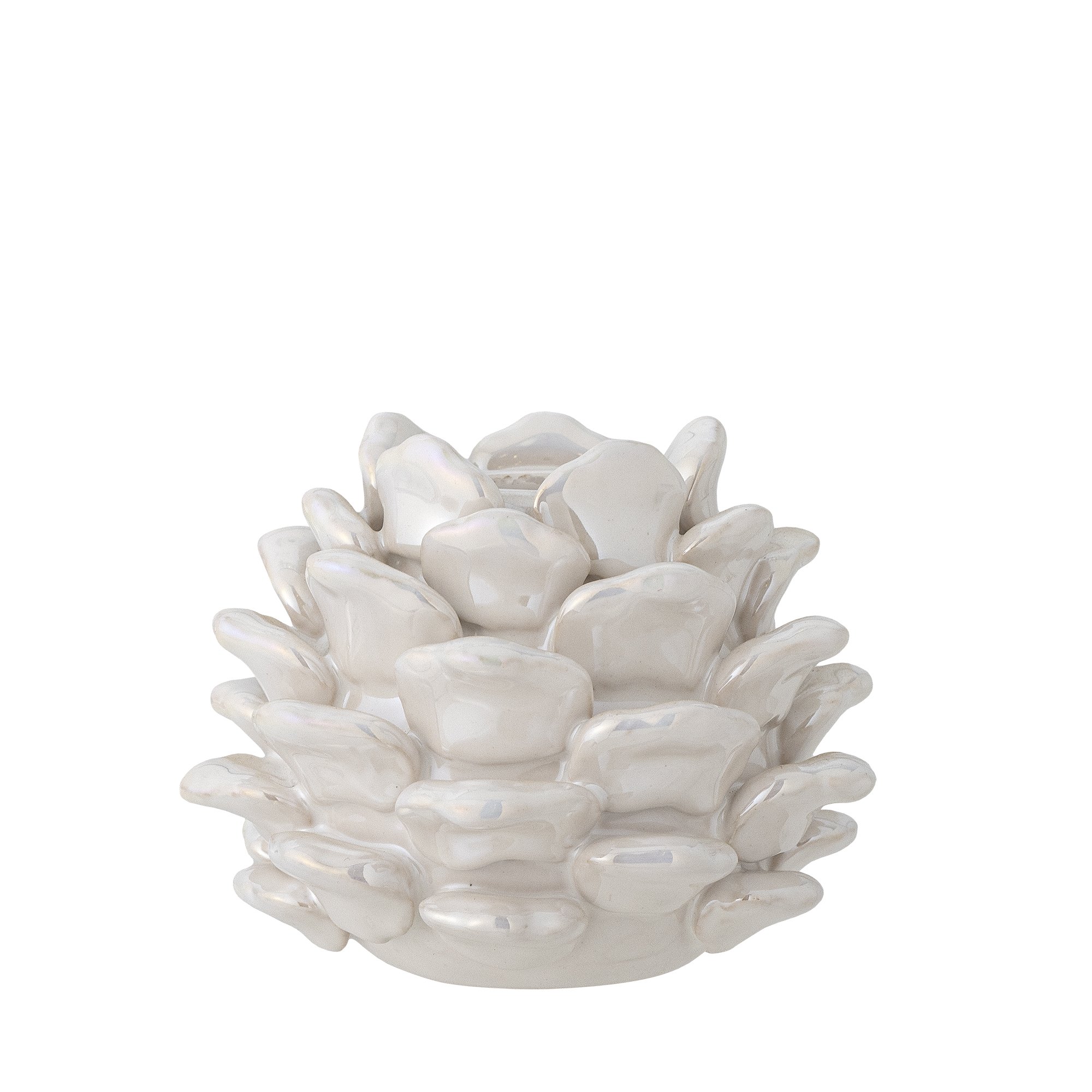 Pine Candle Holder, White, Stoneware