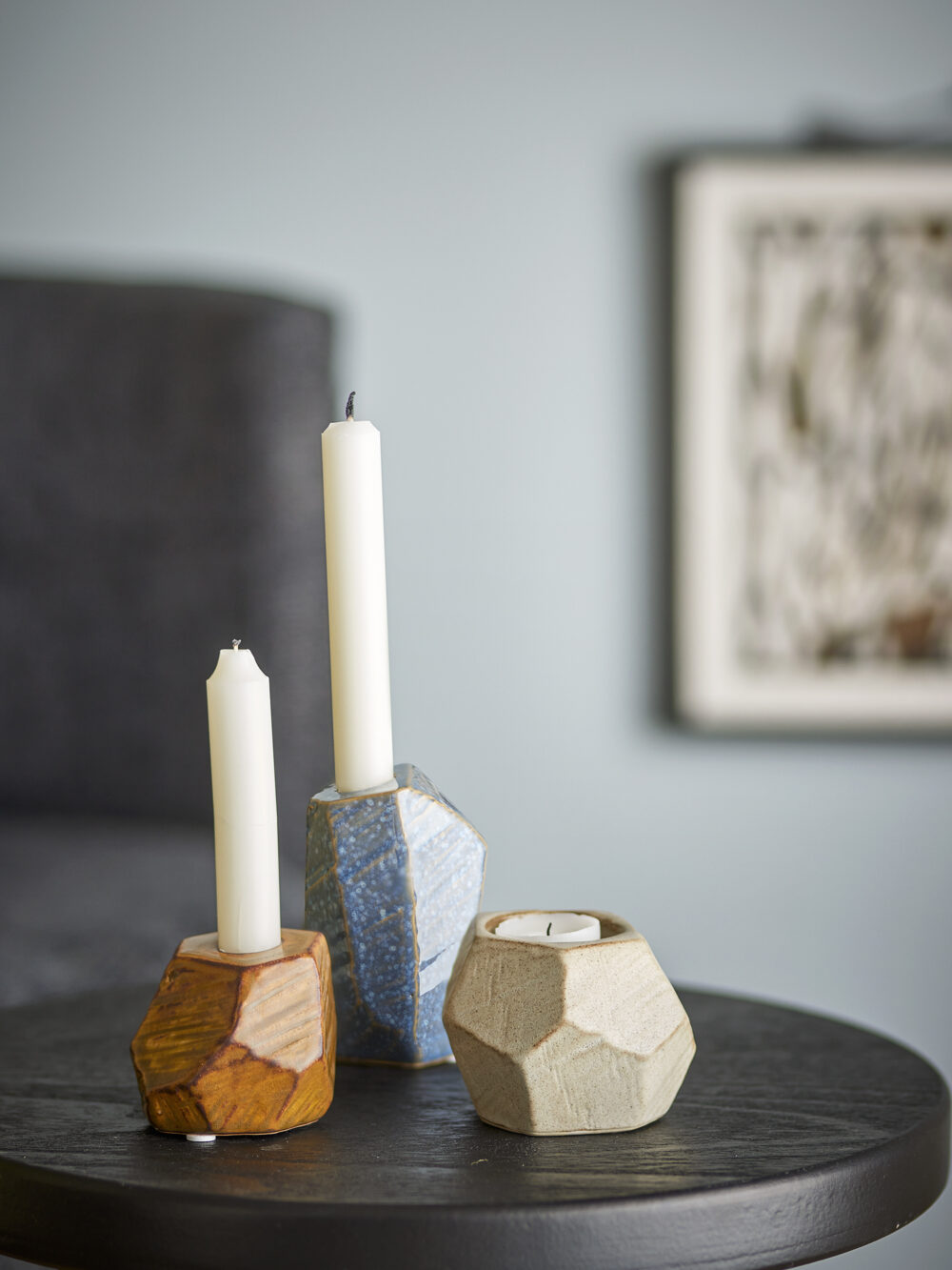 Kimber Votive & Candle Holder, Blue, Stoneware - Image 3