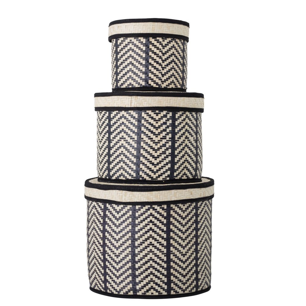 Islim Basket w/Lid, Black, Palm Leaf - Image 3