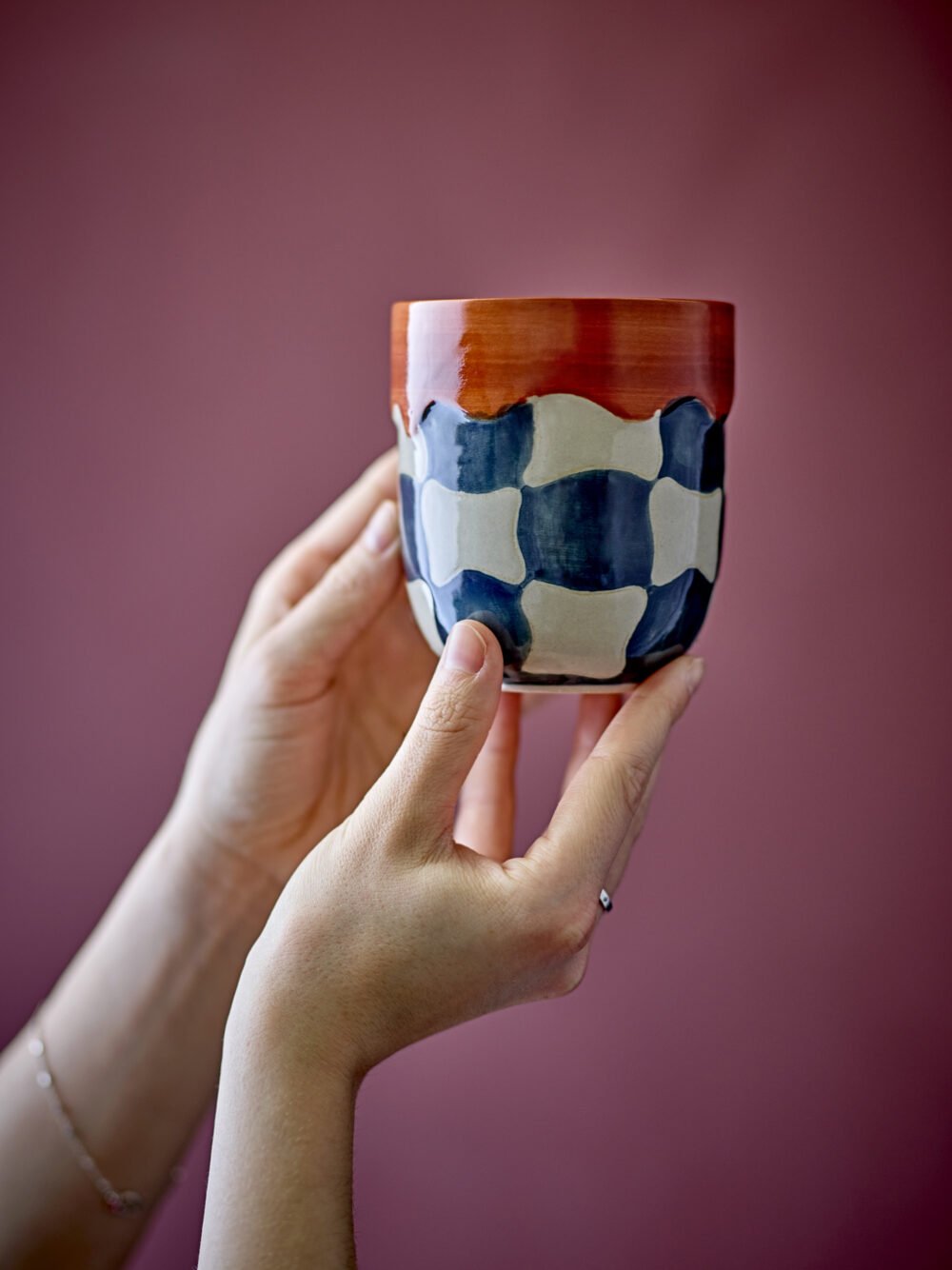 Check Cup, Blue, Stoneware - Image 4
