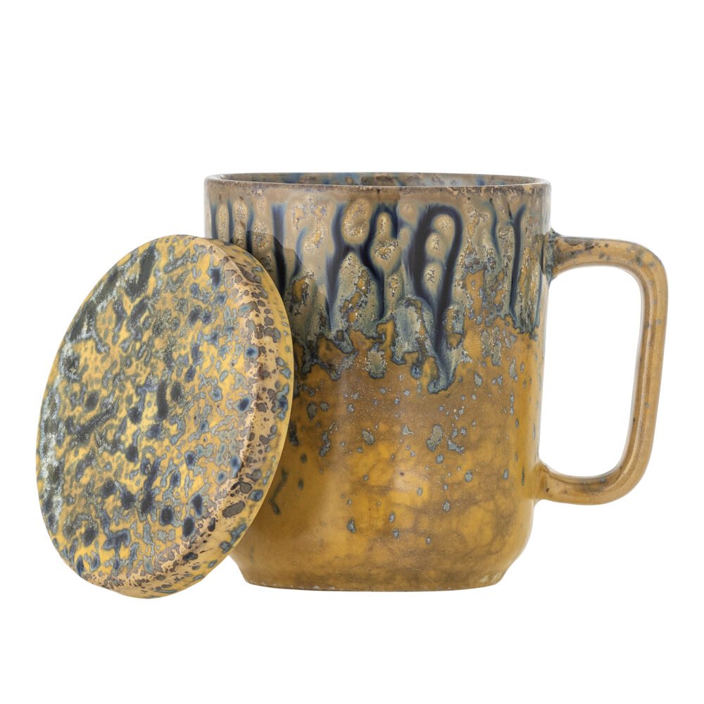 Yuma Mug w/Lid and Strainer, Yellow, Stoneware - Image 4