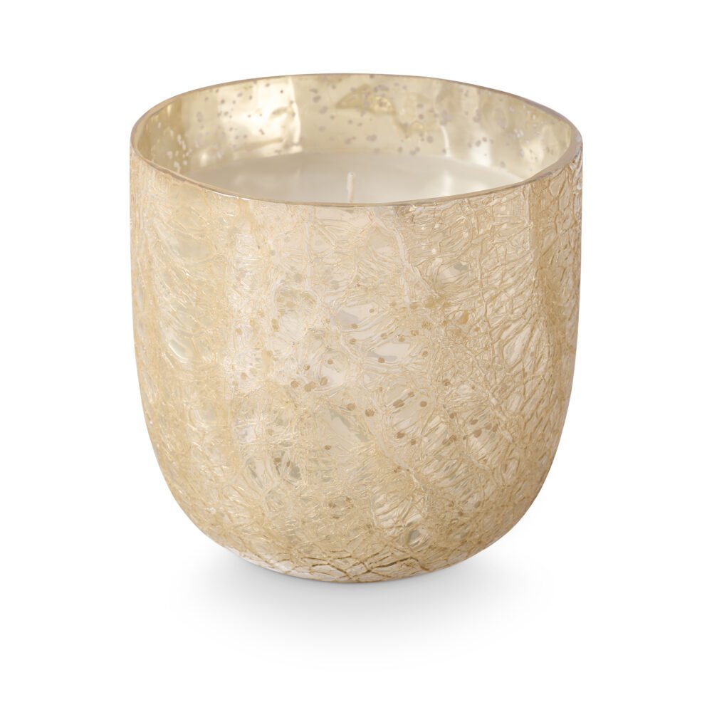 Winter White Crackle Glass Candle, White,