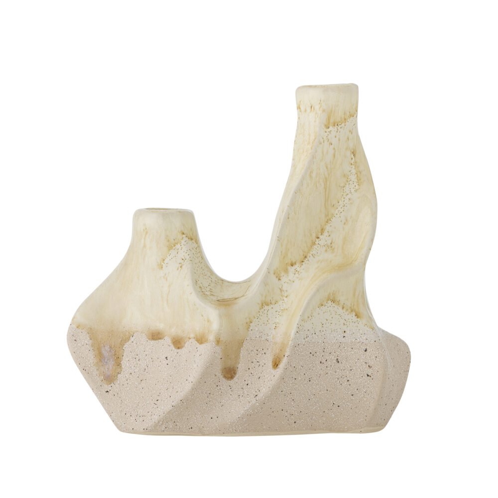 Wavy Candle Holder, White, Stoneware