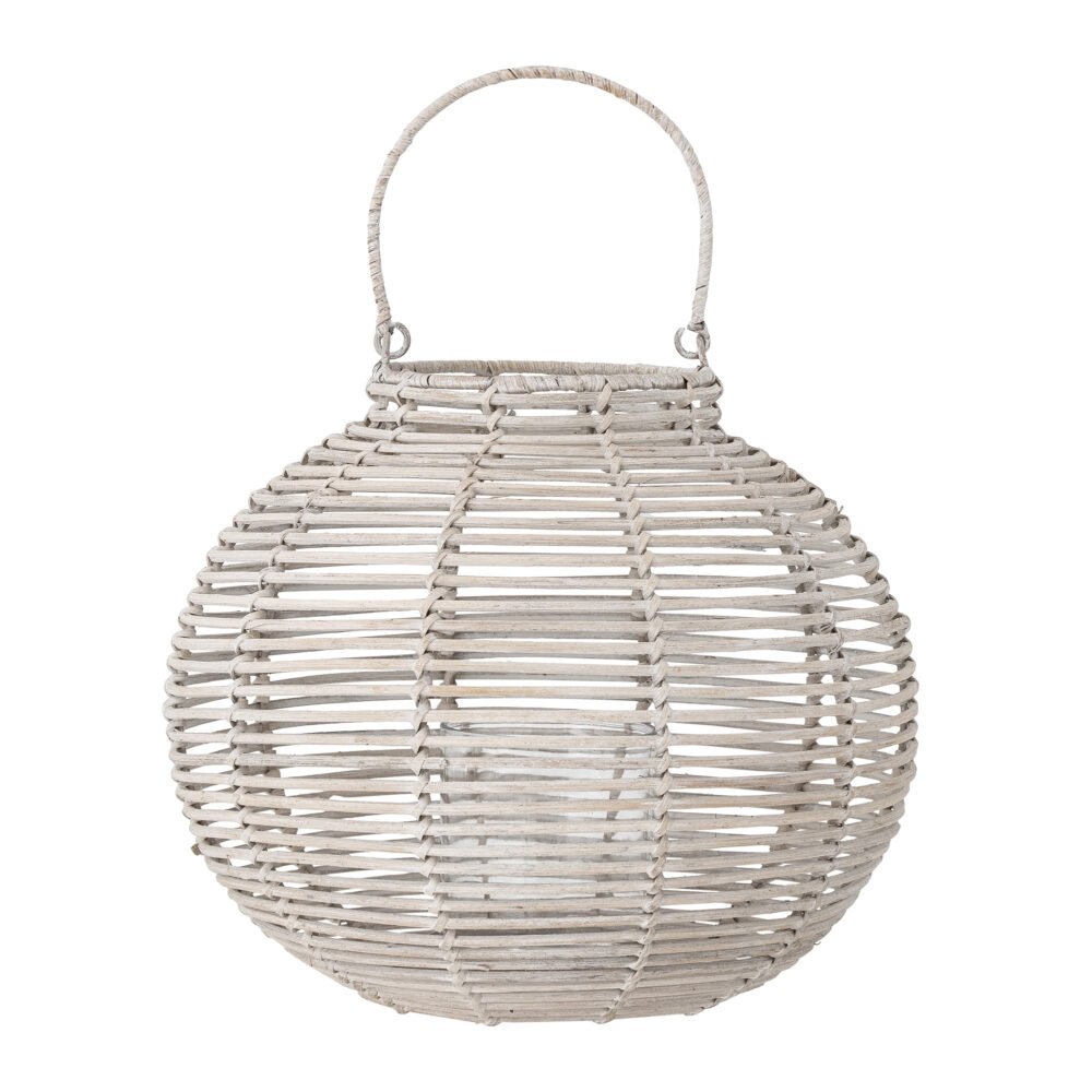 Malua Lantern w/Glass, White, Rattan