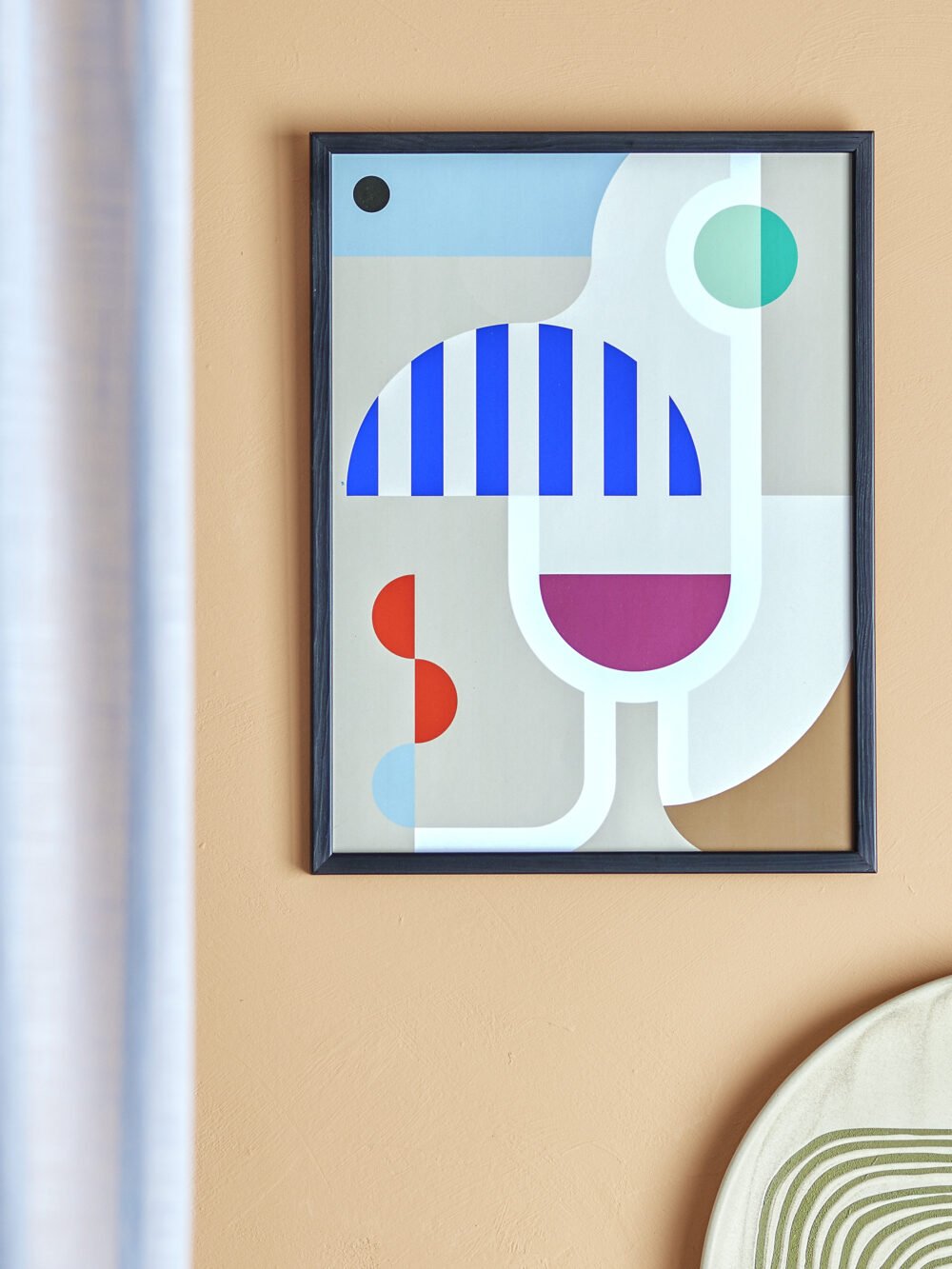 Wine Illustration w/ Frame, Black, Pine - Image 3