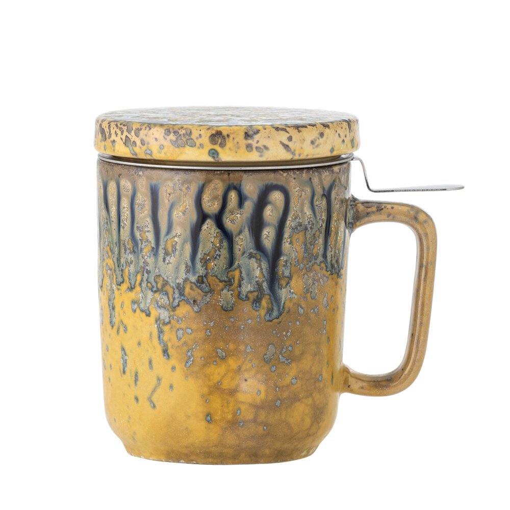 Yuma Mug w/Lid and Strainer, Yellow, Stoneware