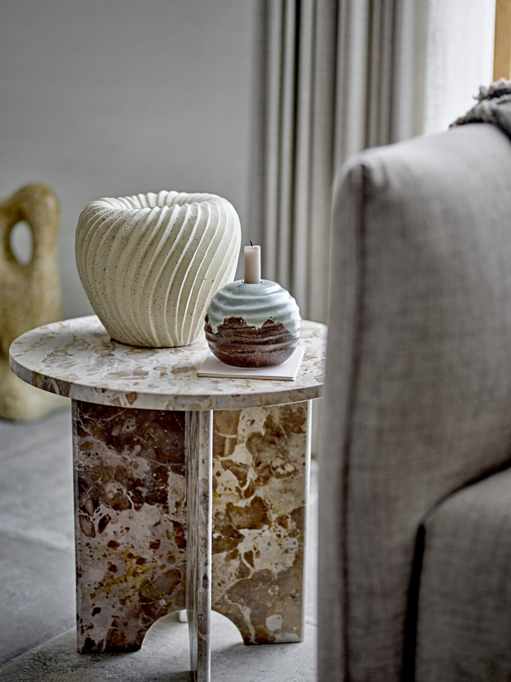 Paula Candle Holder, Brown, Stoneware - Image 3