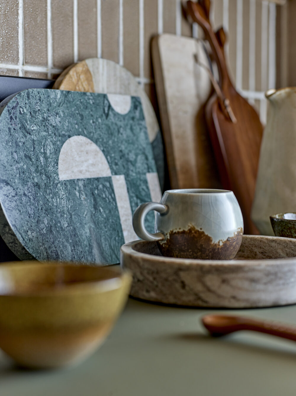 Abrianna Cutting Board, Green, Marble - Image 5