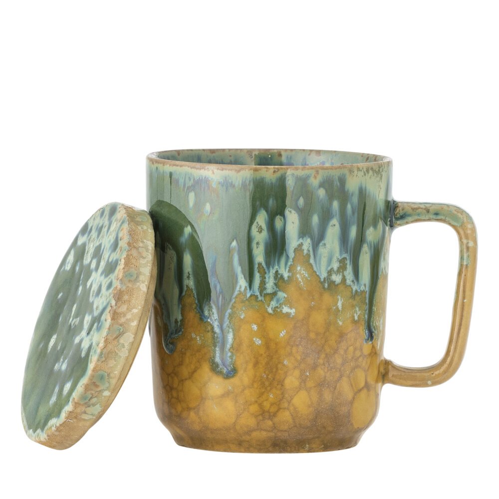 Yuma Mug w/Lid and Strainer, Green, Stoneware - Image 4