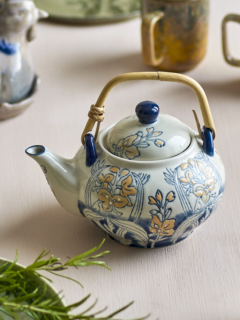 Myah Teapot w/Teastrainer, Blue, Stoneware - Image 5